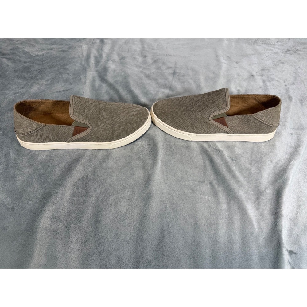 OluKai Pehuea Leather Snakeskin Slip-On Sneakers Clay Size US 8.5 Women's - Picture 2 of 7